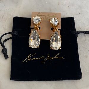 Kenneth Jay Lane Gold and Crystal Clip on TearDrop Earrings!